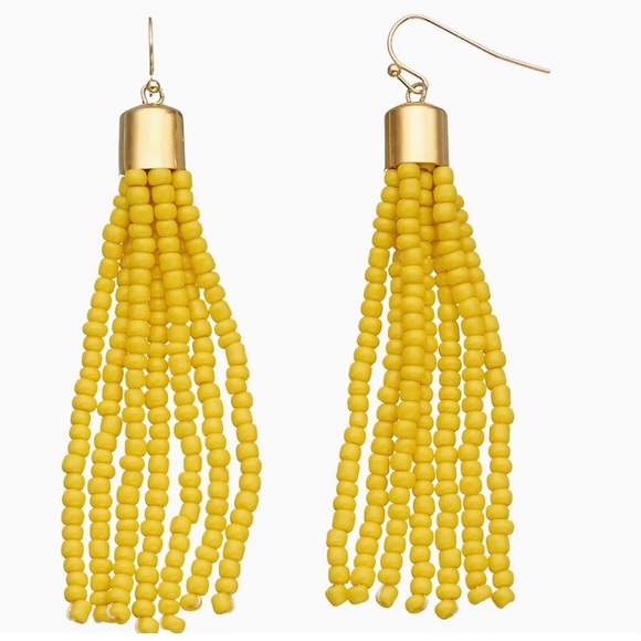 Jewelry - Yellow Seed Bead Tassel Gold Tone Drop Earrings